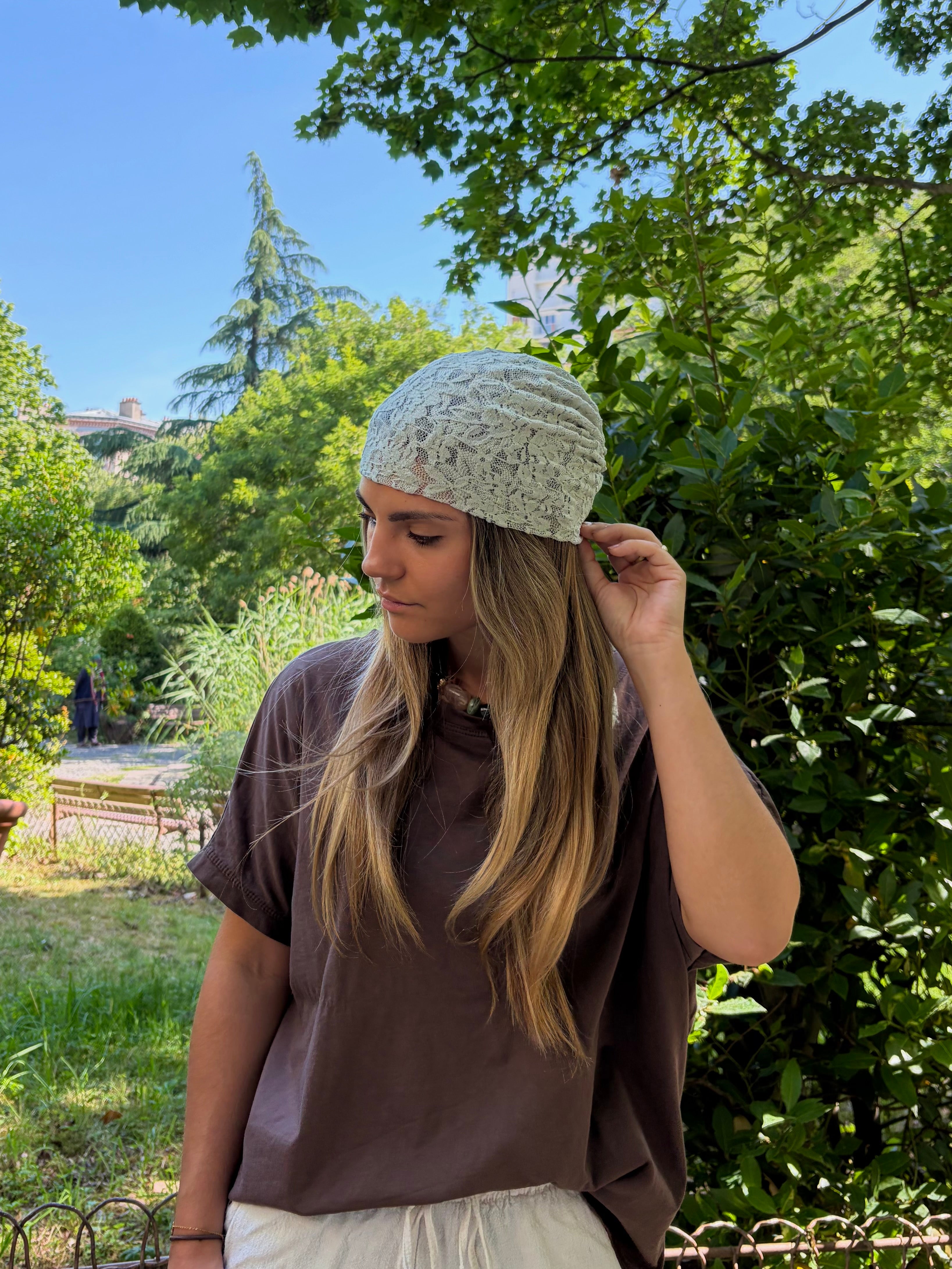 Bandana à nouer dentelle céladon