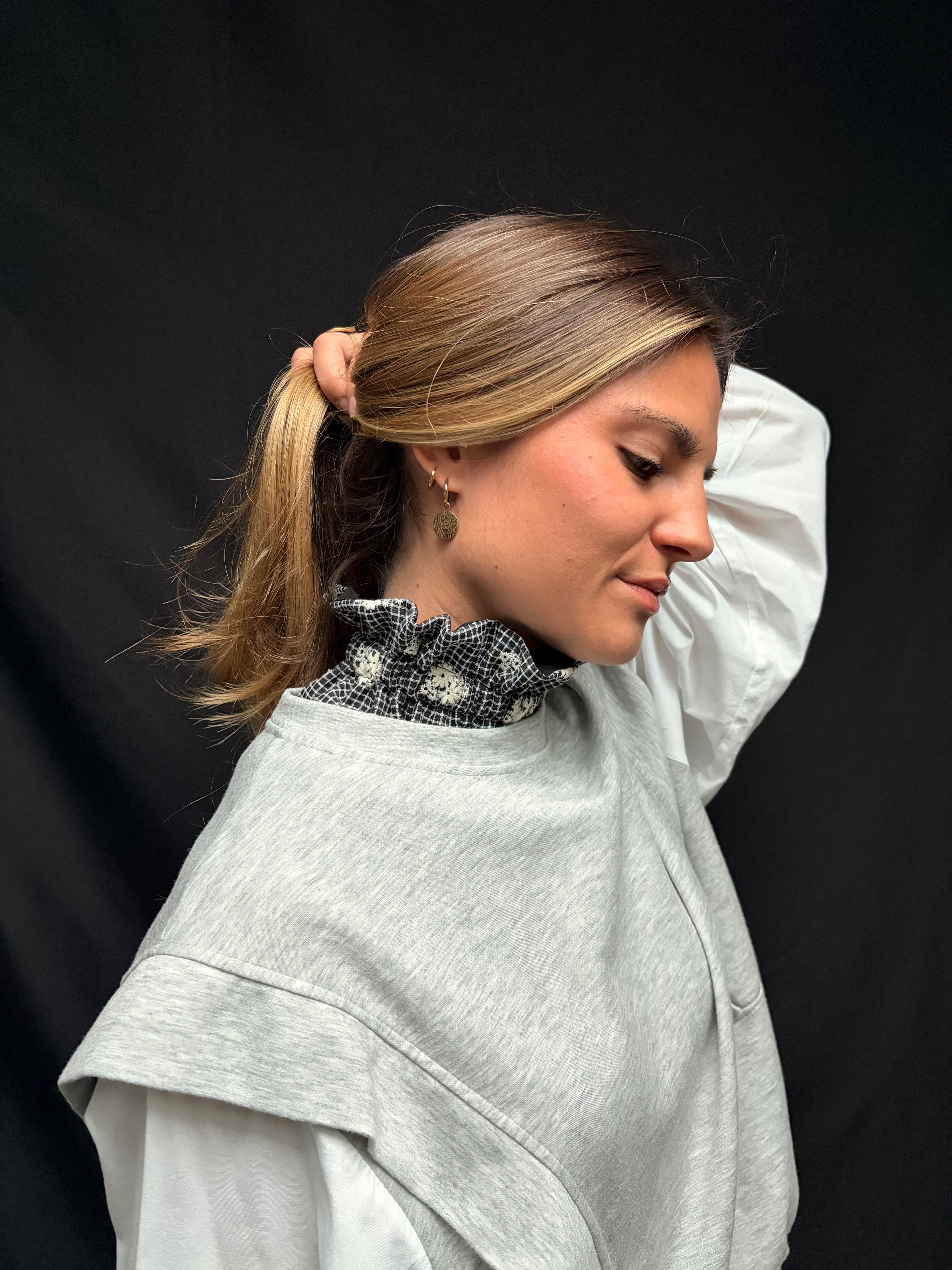 Col réversible - Vichy et Broderie / Noir