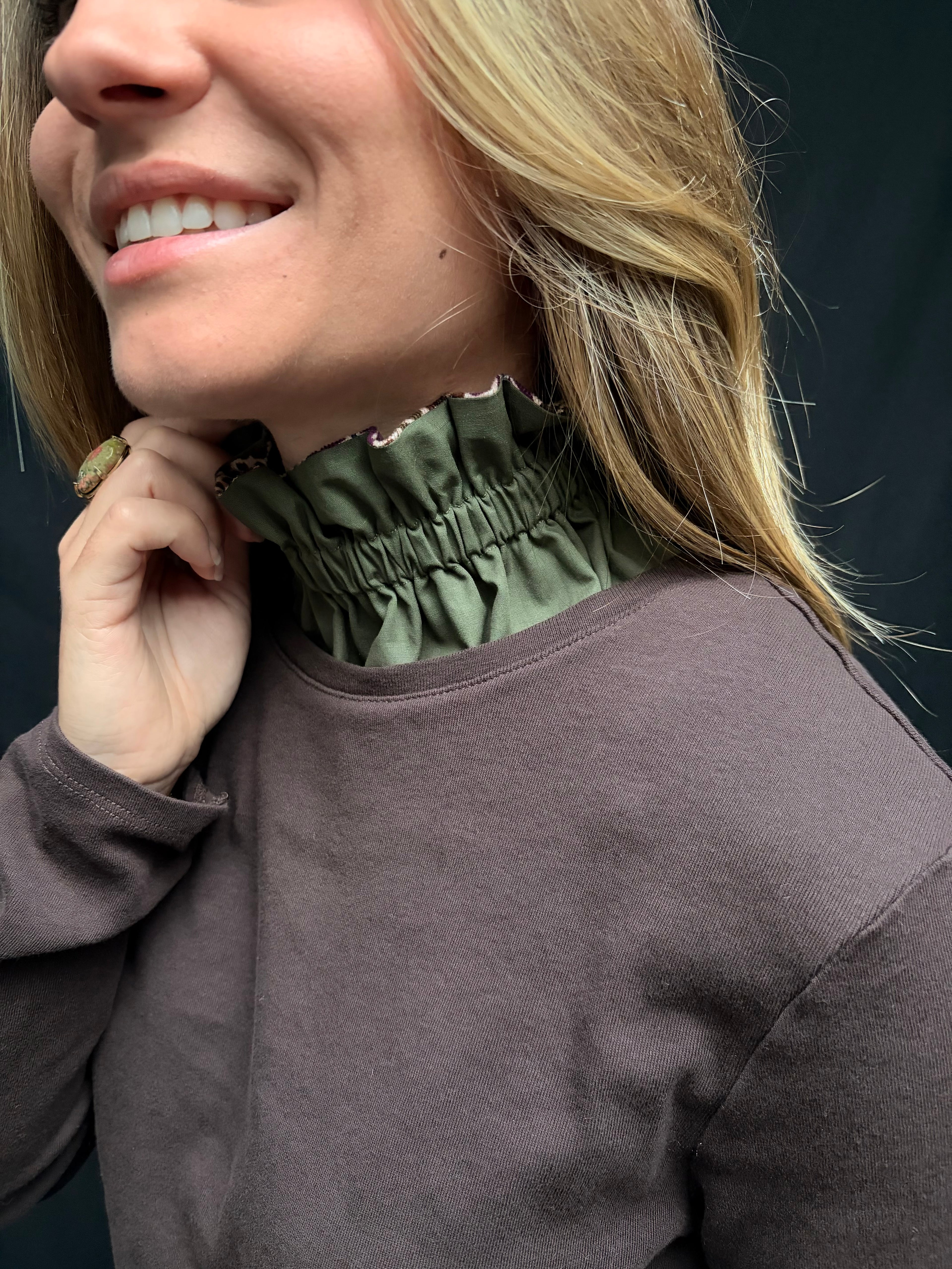 Col réversible - Fleuris / Kaki