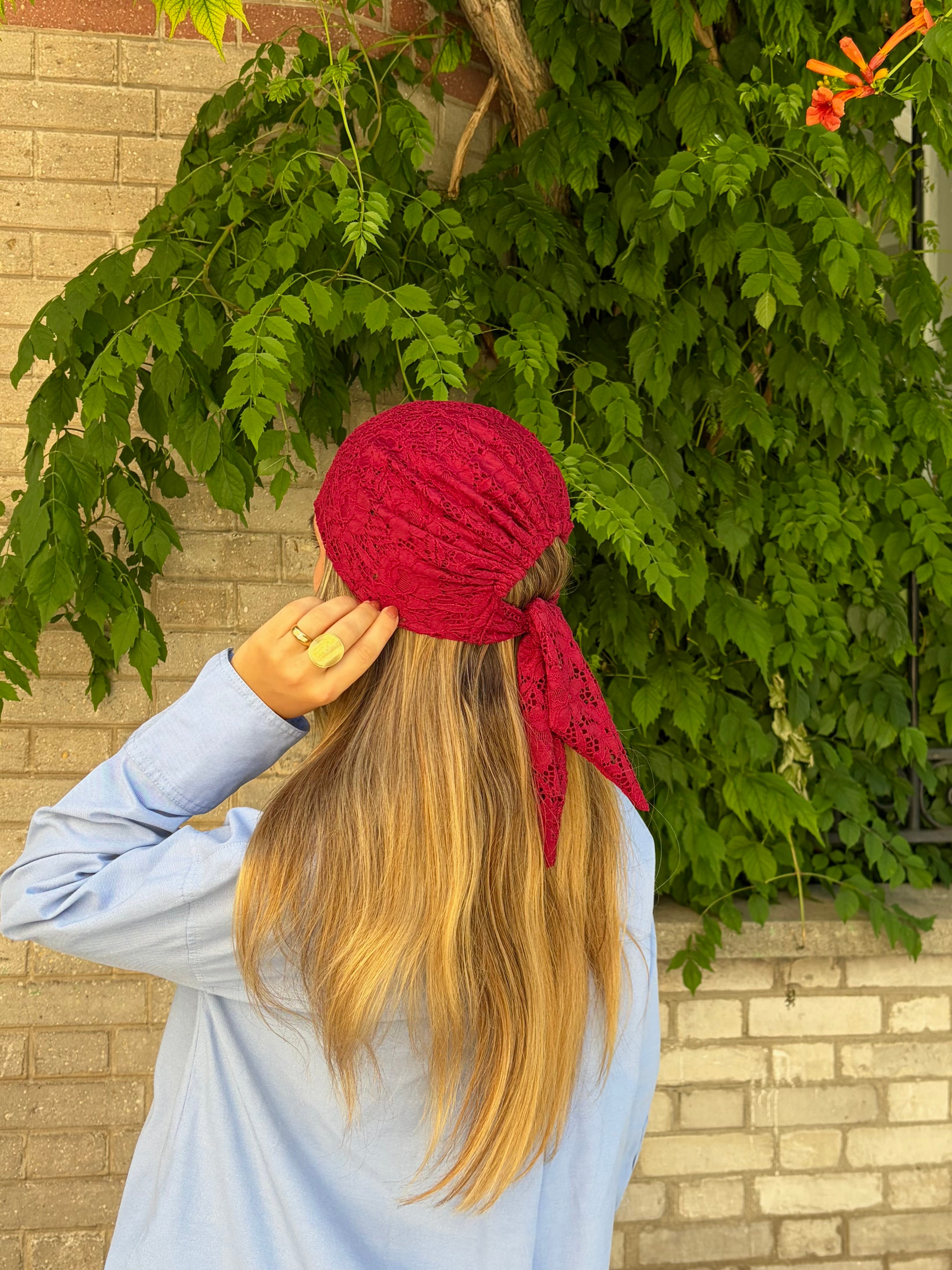 Bandana à nouer dentelle bordeaux