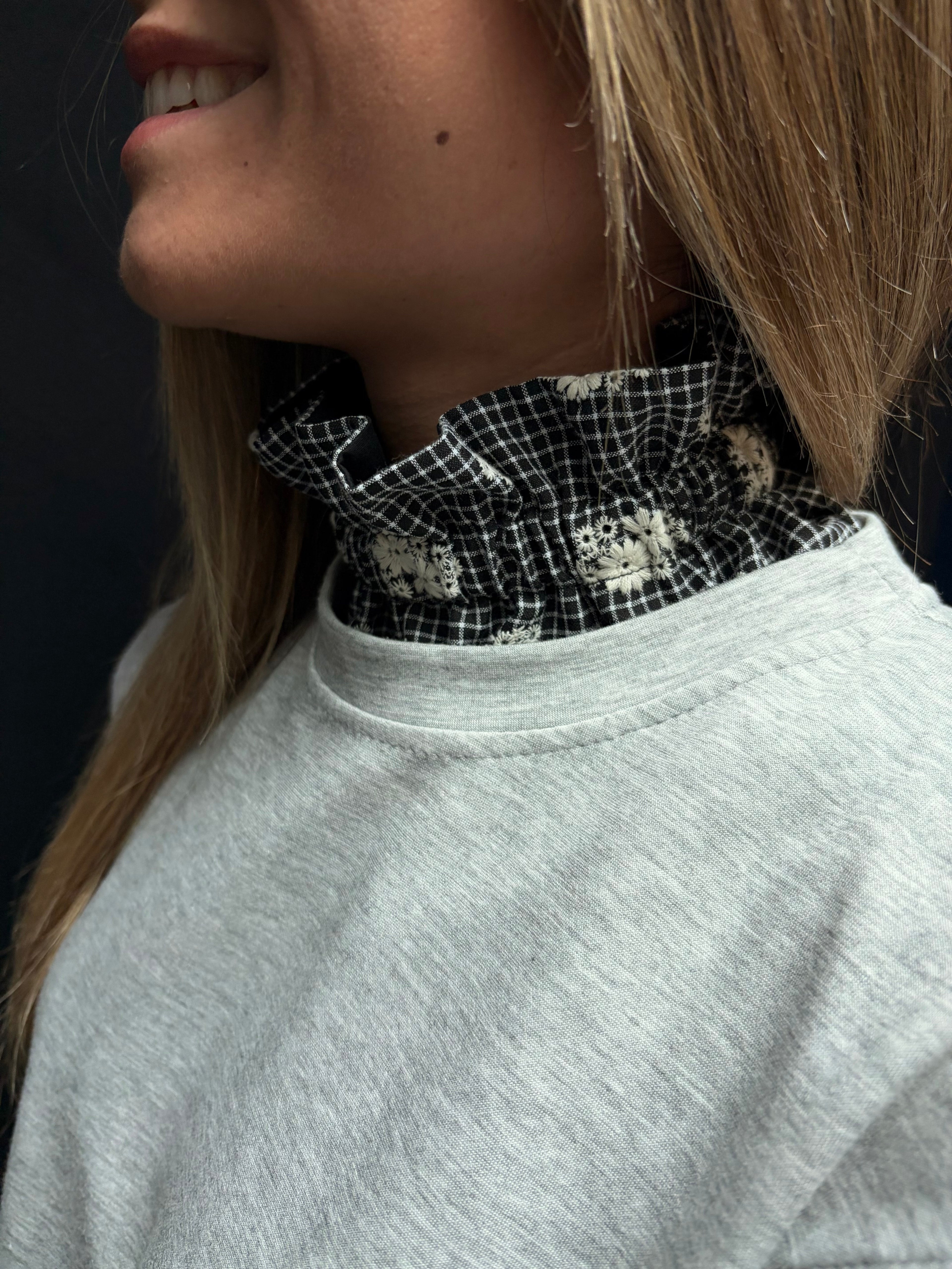 Col réversible - Vichy et Broderie / Noir