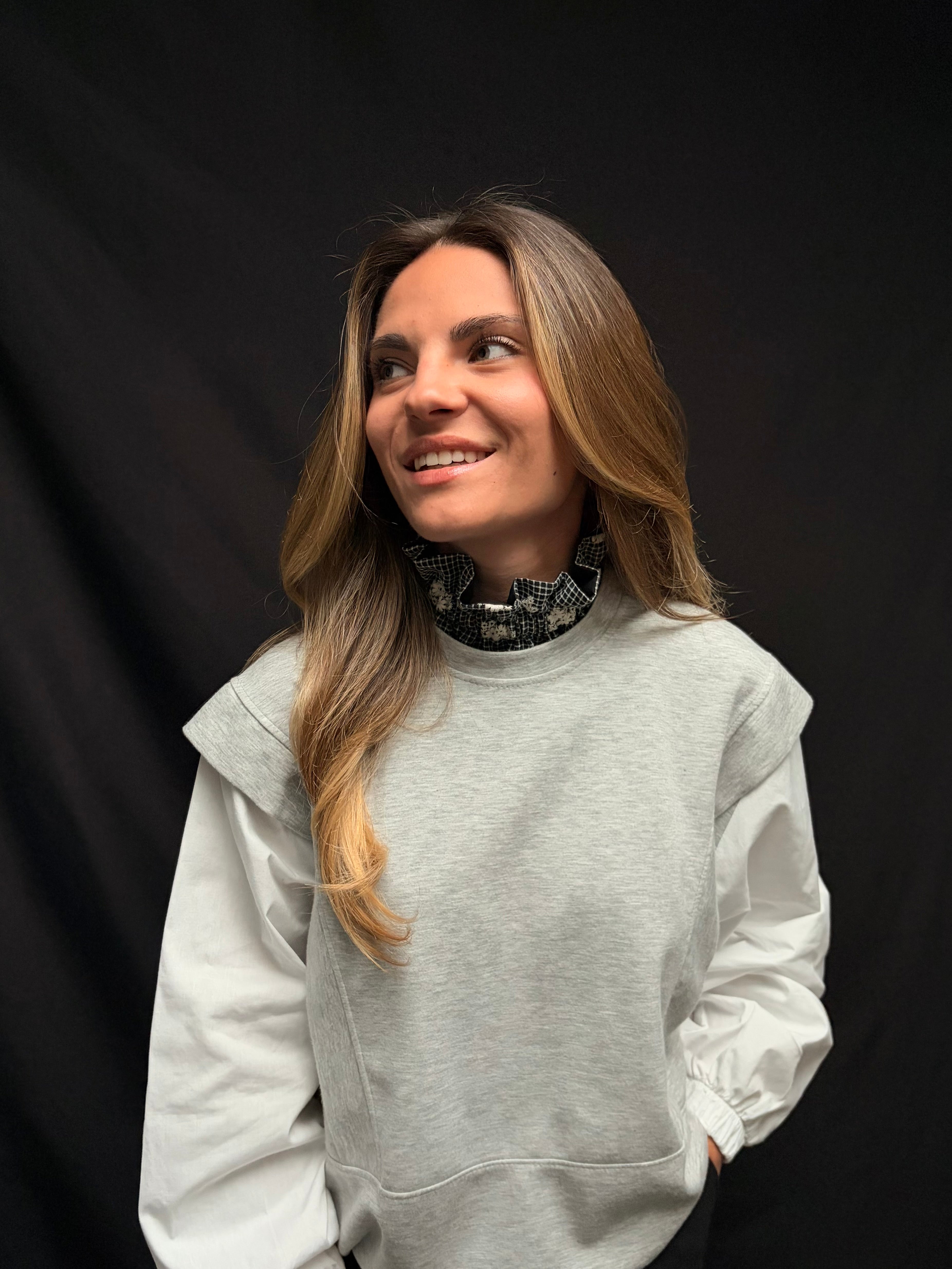 Col réversible - Vichy et Broderie / Noir